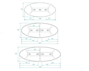 Technische tekening vergadertafel Casus, ovaal, afmetingen voor 6-20 personen, kantoormeubilair