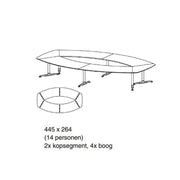 Vergadertafel voor 14 personen, modulair design, kantoormeubilair, kantoortafel opstelling.