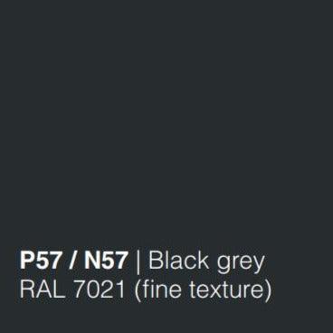 Kleurstaal P57/N57 Black grey RAL 7021 fijne structuur, geschikt voor kantoormeubels.