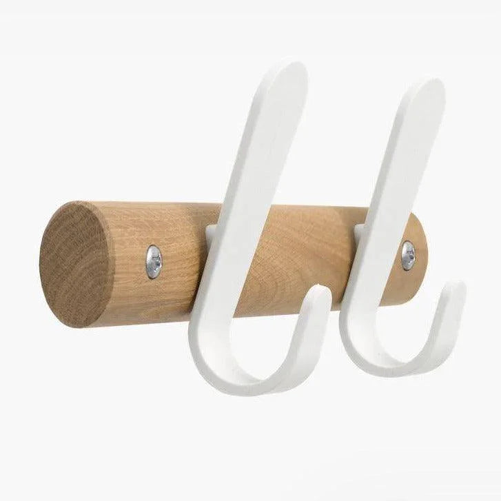 Design wandkapstok van hout en wit metaal, modern kantoormeubilair-accessoire