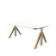 Modern wit kantoorbureau met houten poten, design werkplekmeubilair bij Kantoormeubels.online