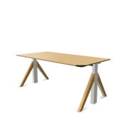 Design bureautafel met houten blad en witte poten, modern kantoormeubilair voor werkplekken