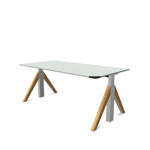 Modern wit bureau met houten poten, design kantoormeubilair voor werkplek of thuiswerk.