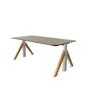 Modern bureautafel met licht houten poten en grijs blad, design kantoormeubilair