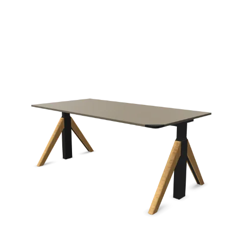 Design bureautafel met houten poten en zwart frame, modern kantoormeubilair