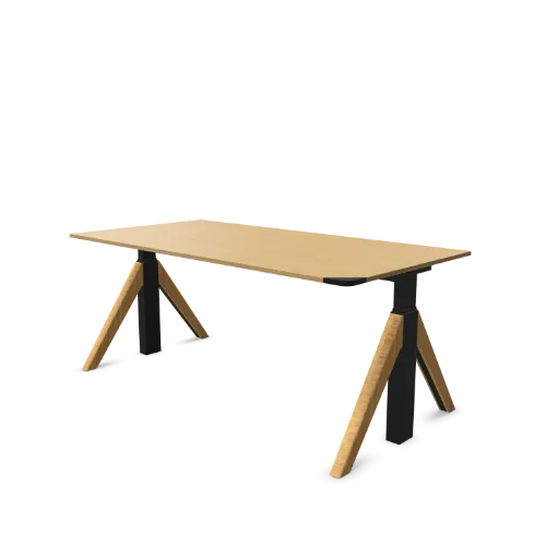 Design bureau met houtlook blad en schuine poten, modern kantoormeubel voor werkplek