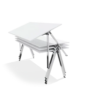 Stapeltafel met wit blad en metalen poten, design kantoormeubilair voor kantoor of vergaderruimte